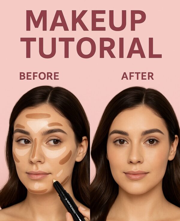 قلم مزدوج للتحكم والتنوير بلونين (بني وبيج) – لمكياج مثالي ونحت ملامح الوجه بدقة🪄 - الصورة 3